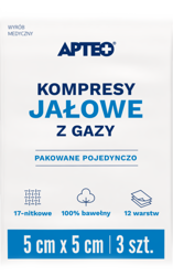 Kompresy gazowe jałowe 5x5 cm APTEO CARE, 3 sztuki