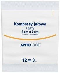 Kompresy gazowe jałowe 9x9 cm APTEO CARE, 3 sztuki