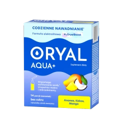 Oryal Aqua+, saszetki z proszkiem, smak ananas-kokos-mango, 14 szt.