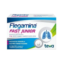 Flegamina Fast Junior 4 mg, 20 tabletek ulegających rozpadowi w jamie ustnej DATA WAŻNOŚCI: 31.12.2025 !!!
